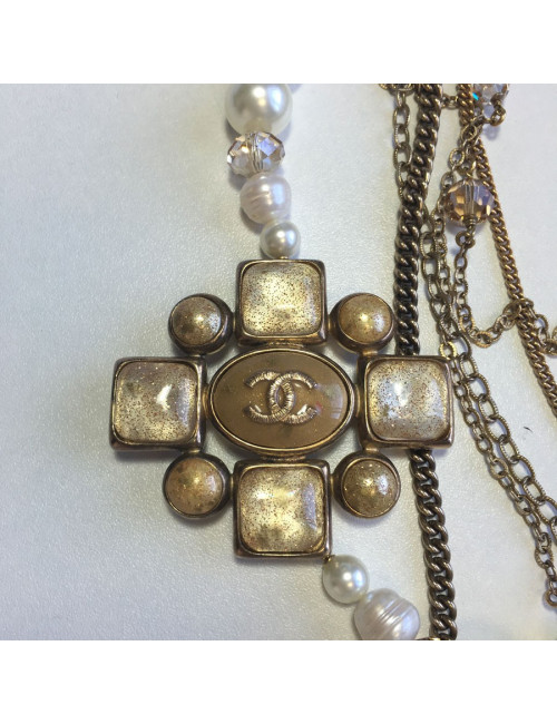 Necklace CHANEL multiple rows of beads, chains, and golden metal part