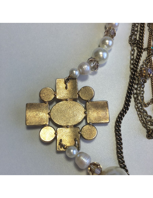 Necklace CHANEL multiple rows of beads, chains, and golden metal part