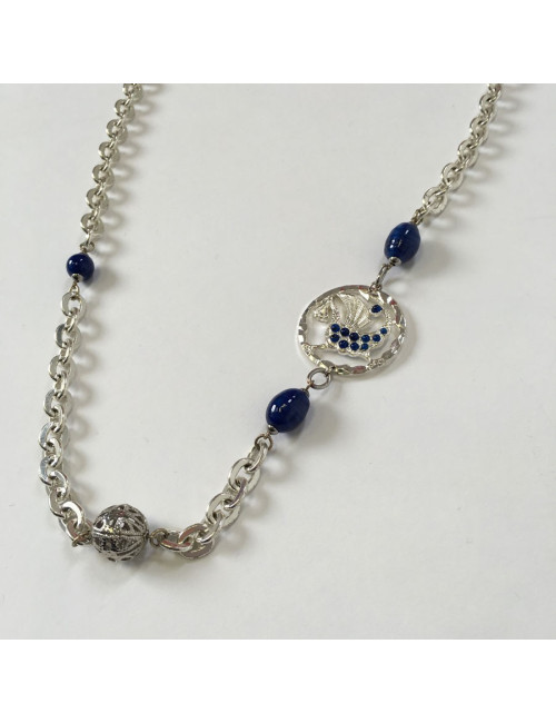 Marguerite of Valois silver chain and blue beads long necklace