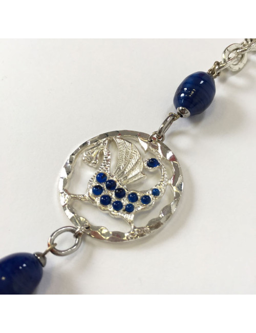 Marguerite of Valois silver chain and blue beads long necklace