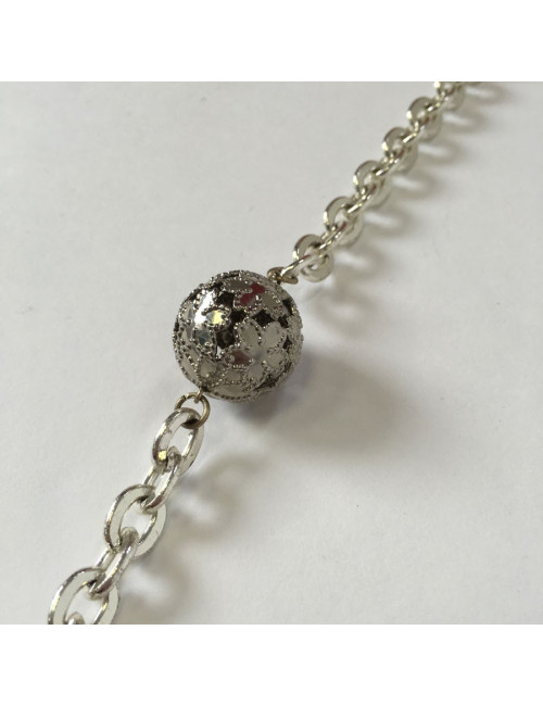 Sautoir Marguerite de Valois chaîne argentée et perles bleues