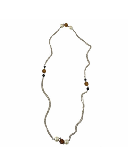 MARGUERITE de VALOIS silver chain necklace with pearly beads and faceted beads