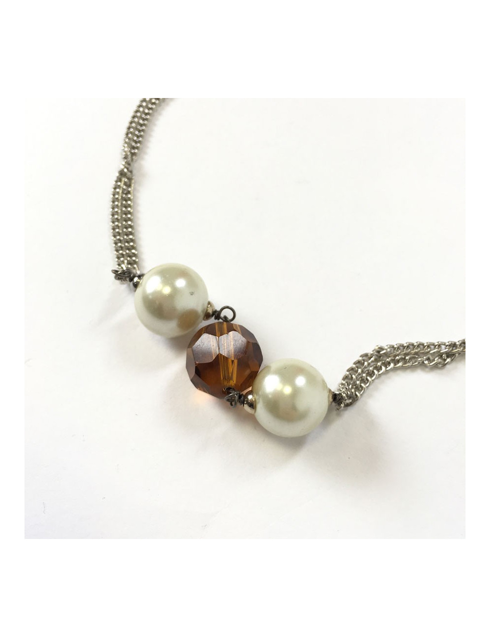 MARGUERITE de VALOIS silver chain necklace with pearly beads and faceted beads