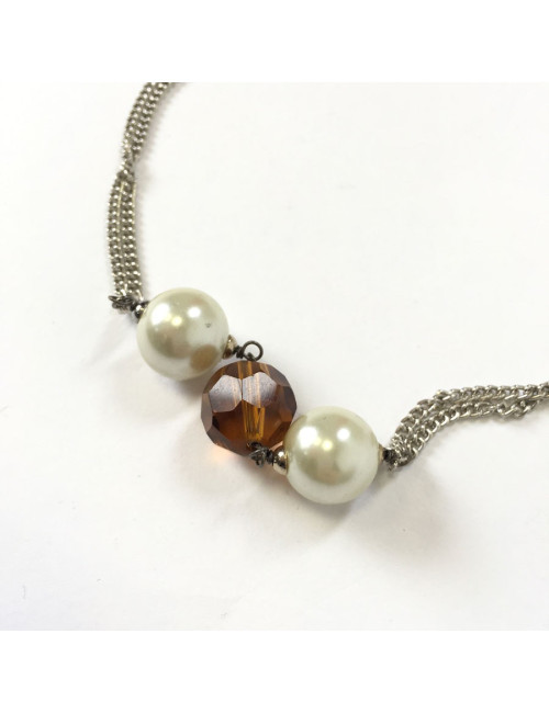 MARGUERITE de VALOIS silver chain necklace with pearly beads and faceted beads