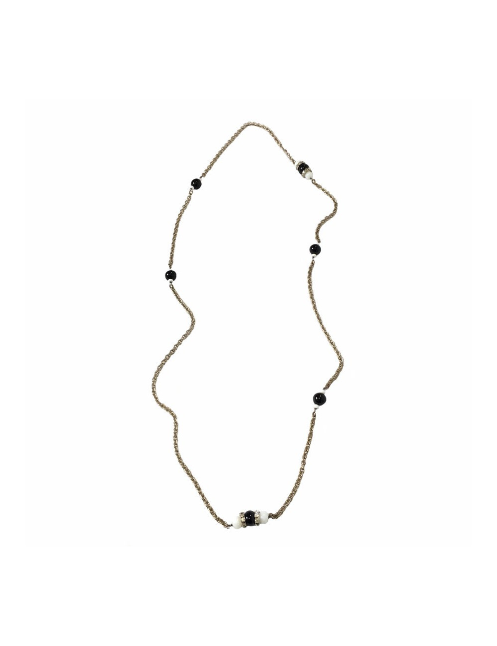 MARGUERITE of VALOIS silver chain necklace with rhinestones and black and white pearls