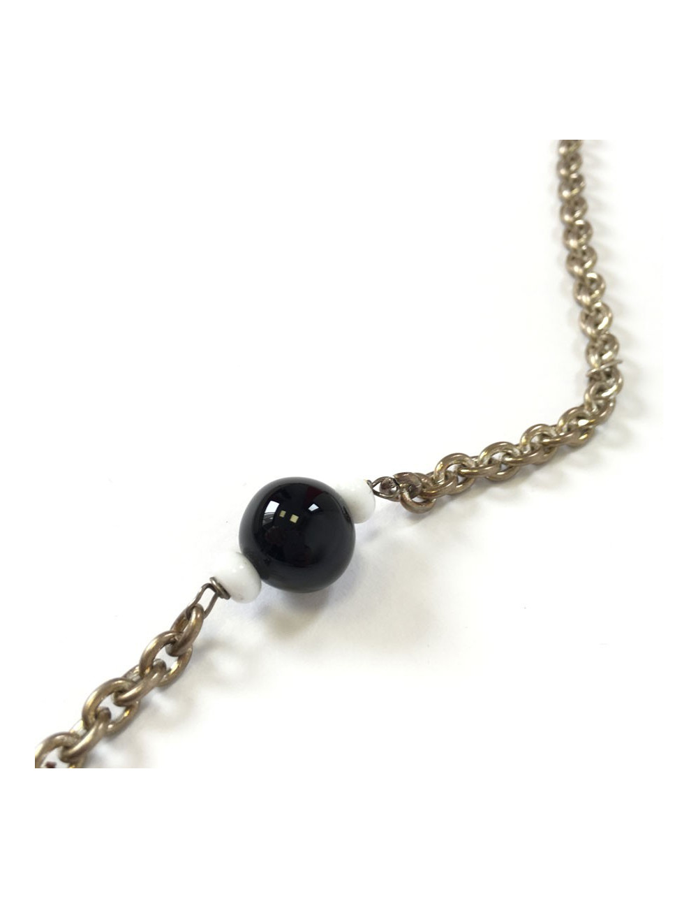 MARGUERITE of VALOIS silver chain necklace with rhinestones and black and white pearls