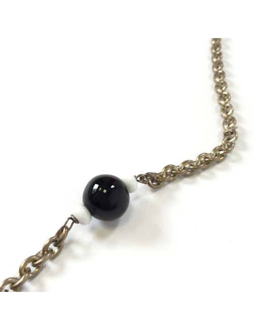 MARGUERITE of VALOIS silver chain necklace with rhinestones and black and white pearls