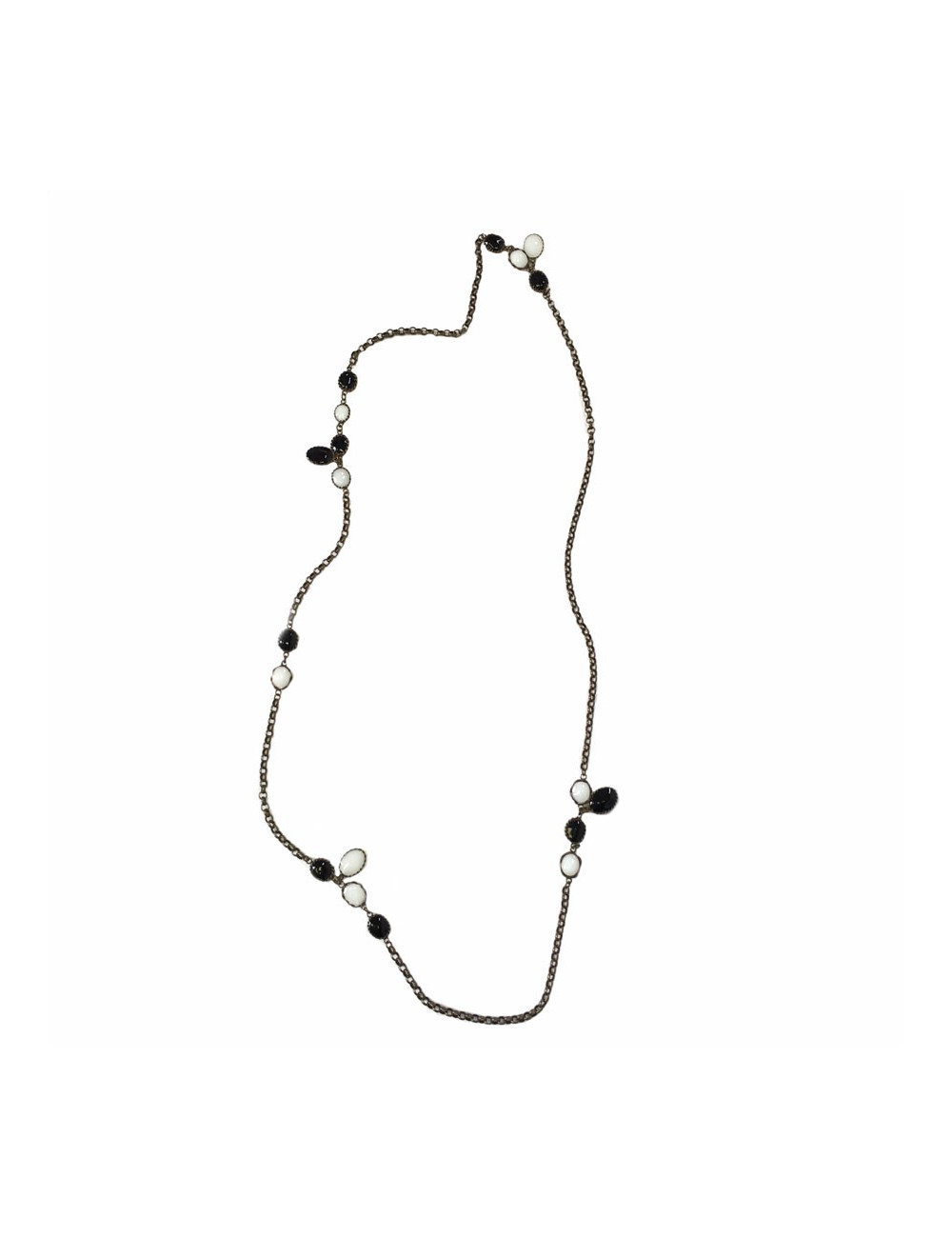 Necklace MARGUERITE of VALOIS gold chain and black and white glass paste