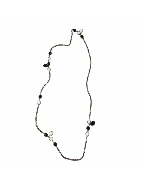 Necklace MARGUERITE of VALOIS gold chain and black and white glass paste