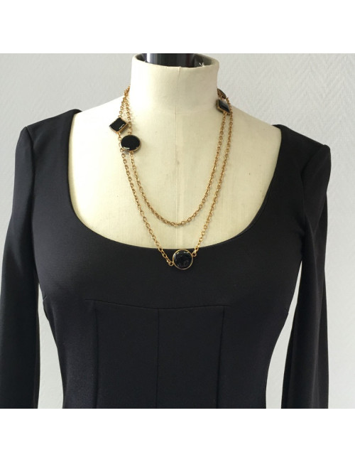 MARGUERITE of VALOIS golden chain and glass paste black necklace