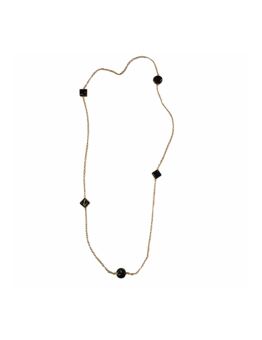 MARGUERITE of VALOIS golden chain and glass paste black necklace