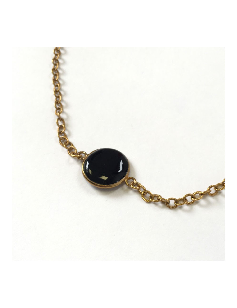 MARGUERITE of VALOIS golden chain and glass paste black necklace