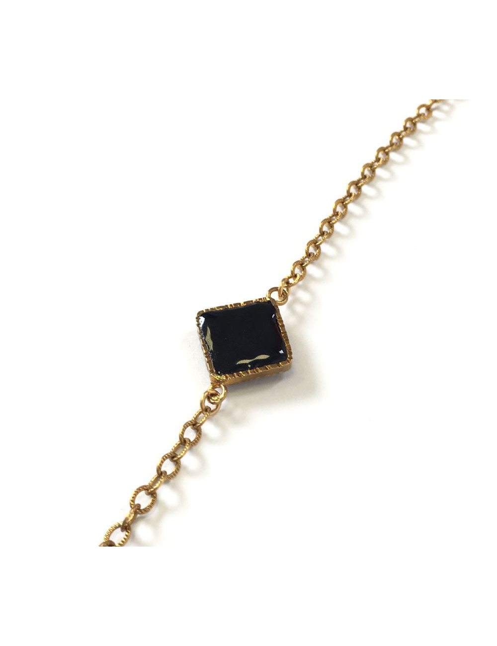 MARGUERITE of VALOIS golden chain and glass paste black necklace
