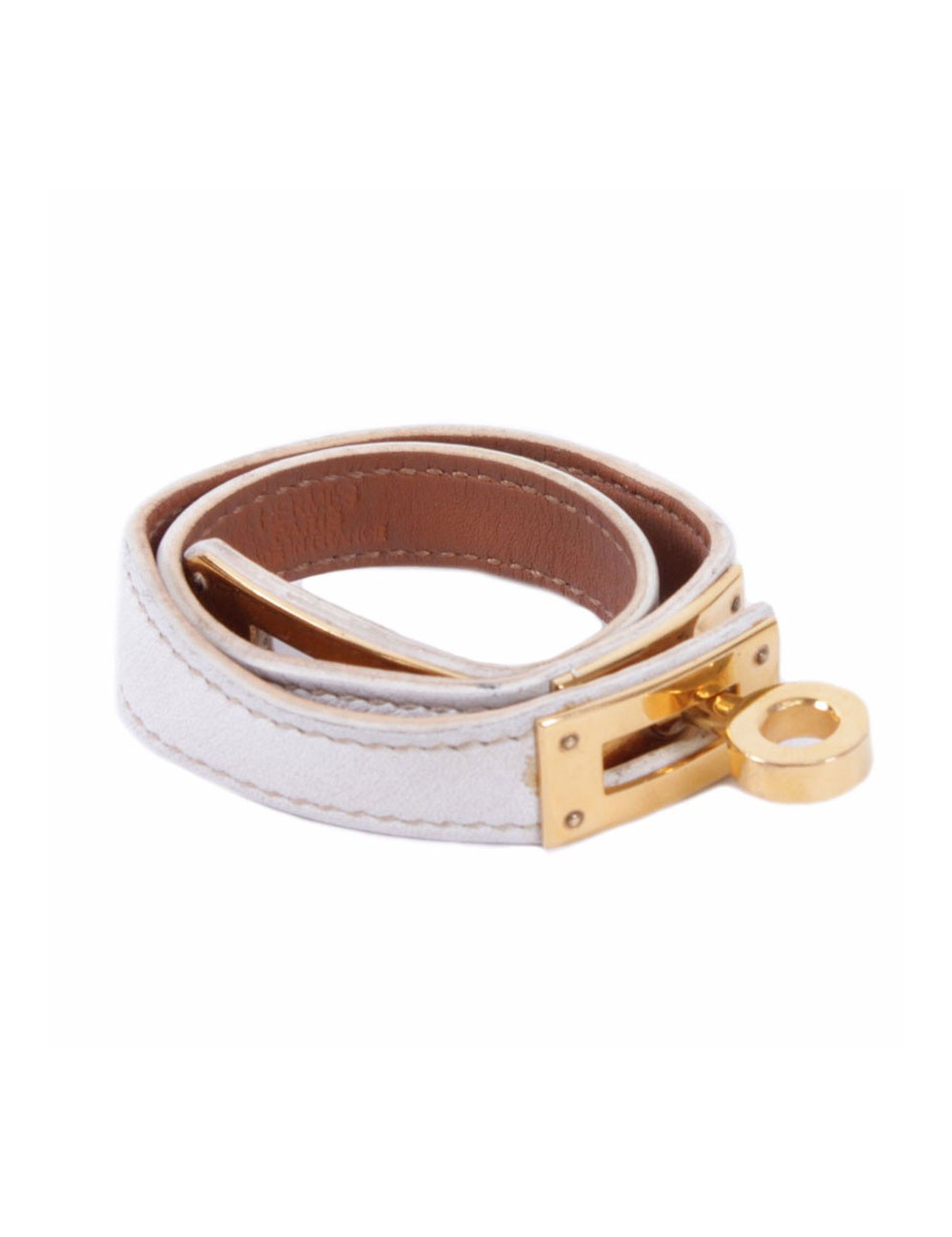Bracelet 'Kelly double tour' cuir beige