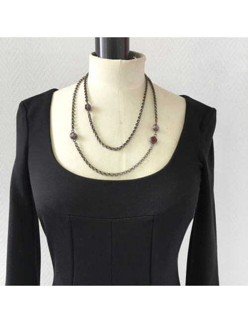 MARGUERITE de VALOIS antique silver chain necklace with burgundy and purple molten glass beads