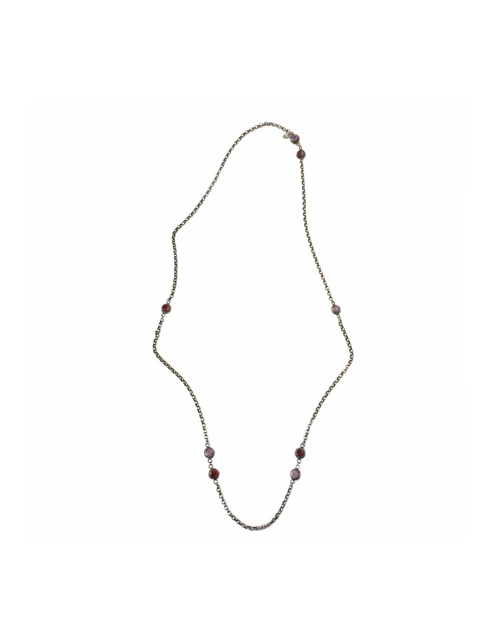 MARGUERITE de VALOIS antique silver chain necklace with burgundy and purple molten glass beads