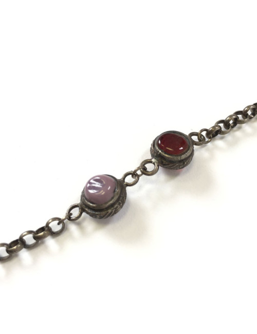 MARGUERITE de VALOIS antique silver chain necklace with burgundy and purple molten glass beads