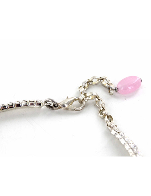 Collier raz du cou camélia bois de rose et strass