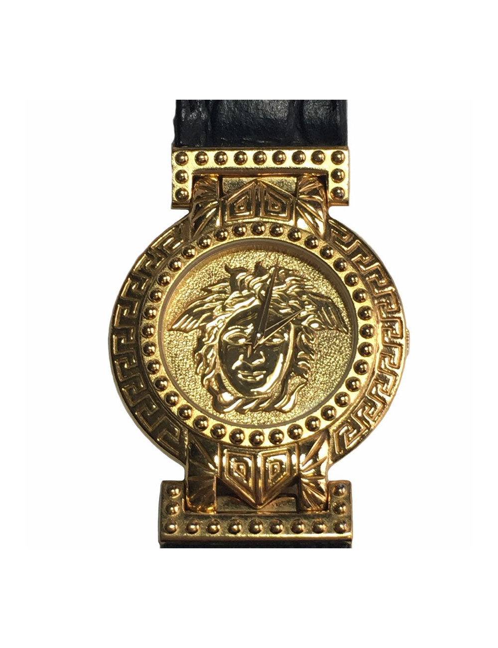 VERSACE "Signature Médusa" watch in gold plate and black leather