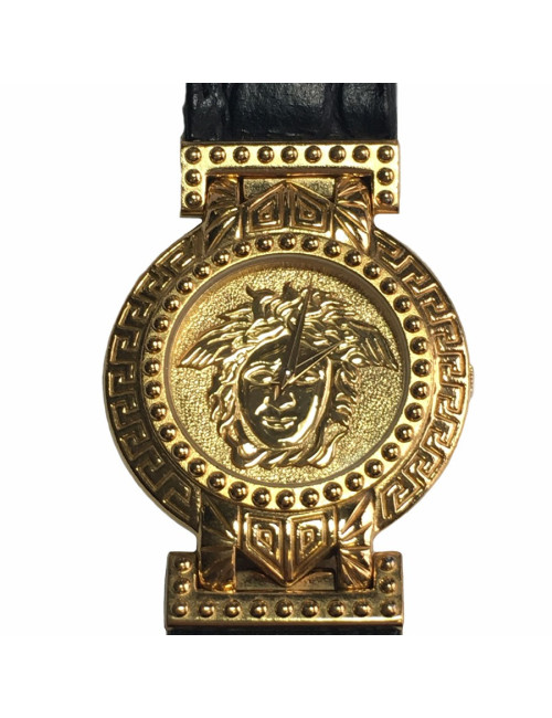 VERSACE "Signature Médusa" watch in gold plate and black leather