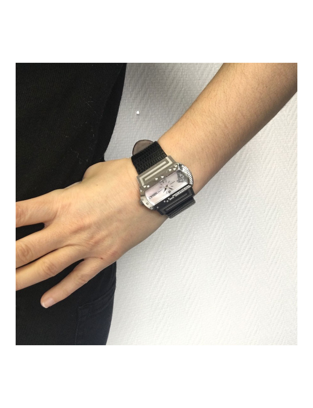 Steel and leather VERSACE watch