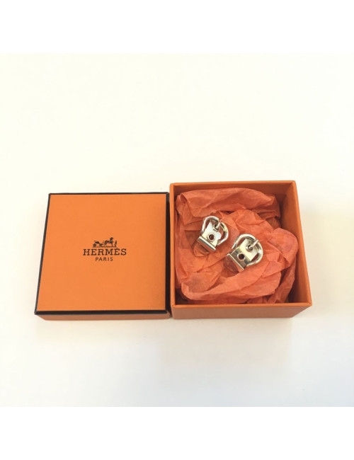 Boucles d'oreille clous HERMES en argent massif