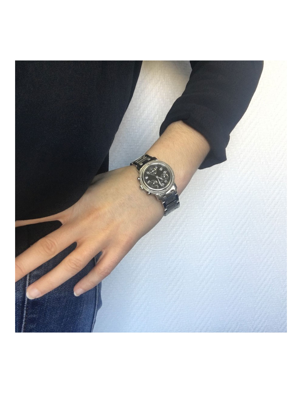 HERMES Clipper chrono steel watch