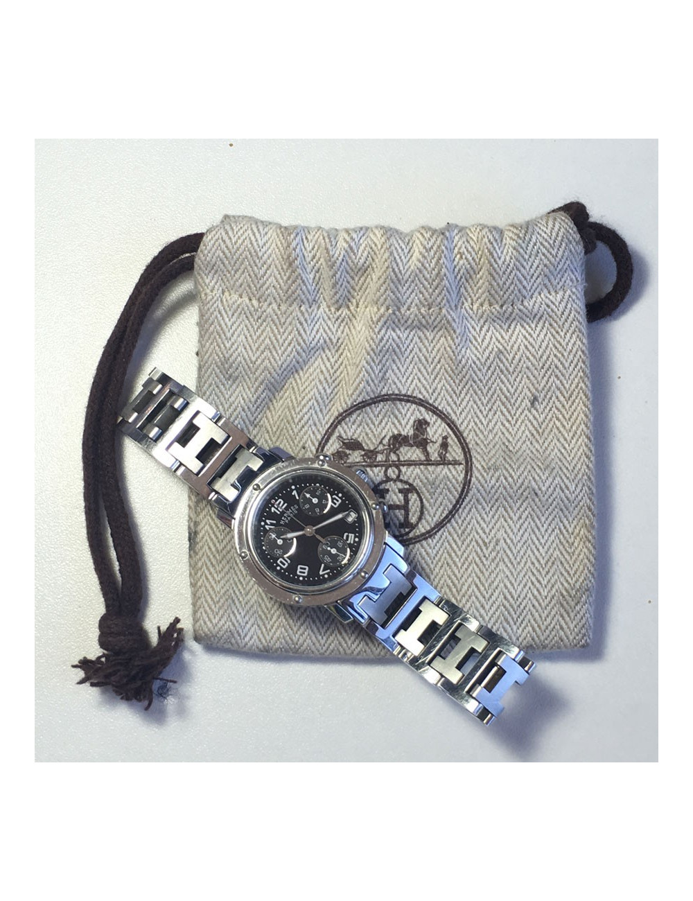 HERMES Clipper chrono steel watch