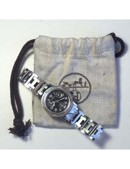 xxx A NETTOYER Montre HERMES Clipper chrono en acier