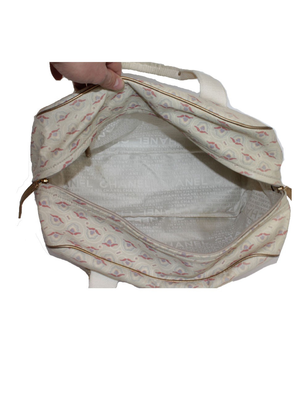 Sac CHANEL en toile et cuir doré