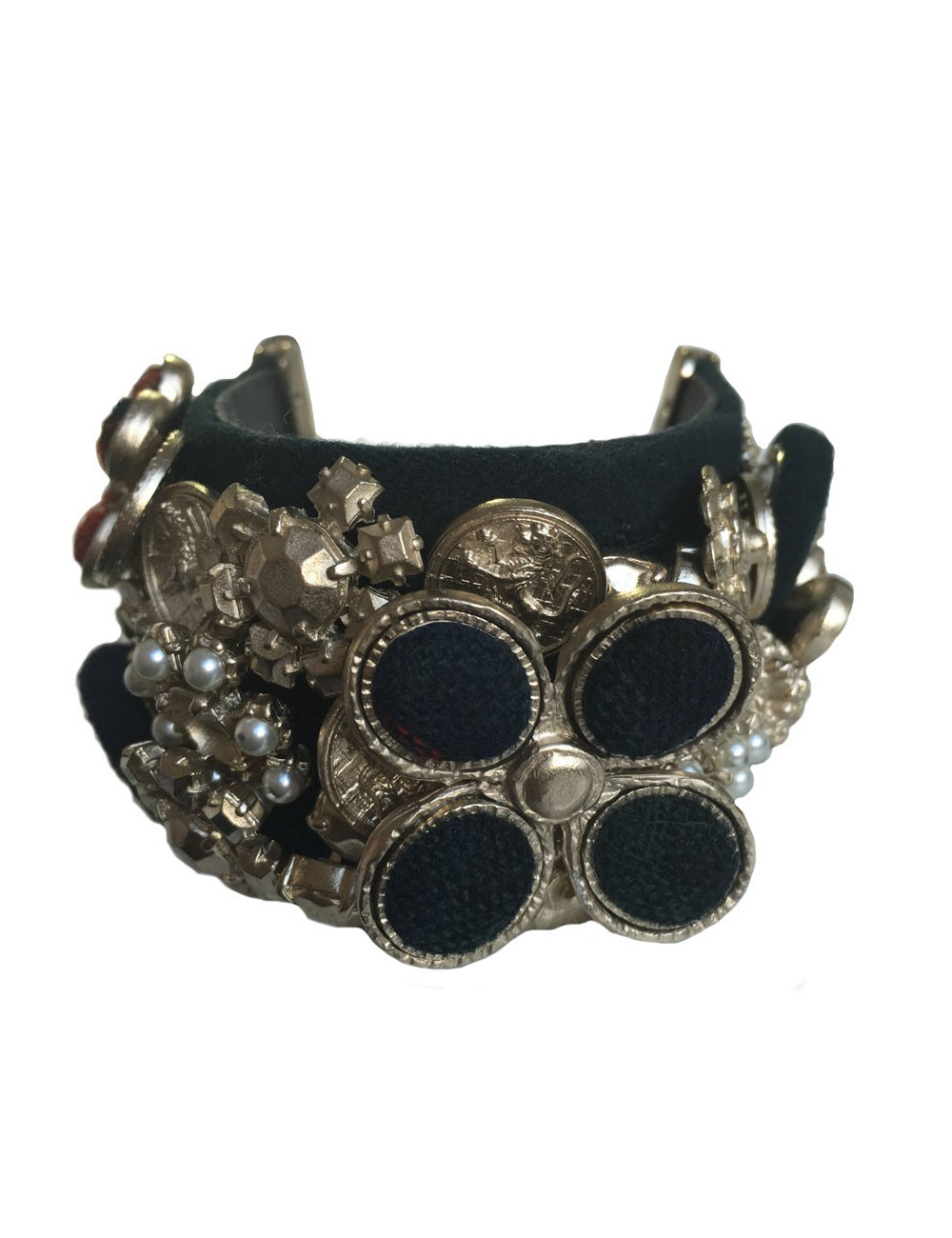 CHANEL cuff "Paris-Edinburgh" in leather and failure of blue velvet Navy