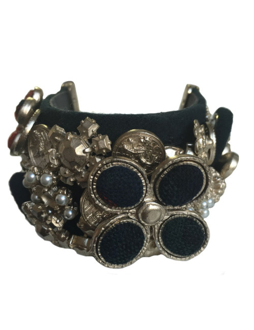 CHANEL cuff "Paris-Edinburgh" in leather and failure of blue velvet Navy
