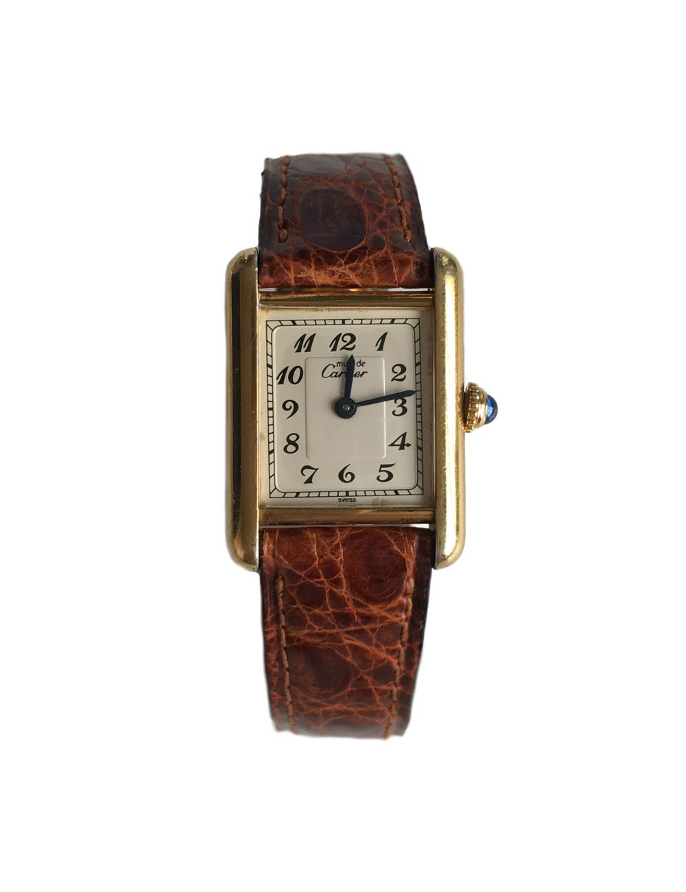 CARTIER Tank vermeil and Brown croco collection watch