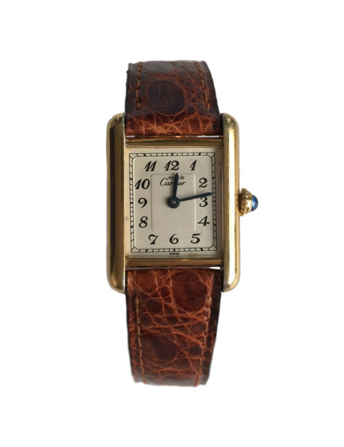 CARTIER Tank vermeil and Brown croco collection watch
