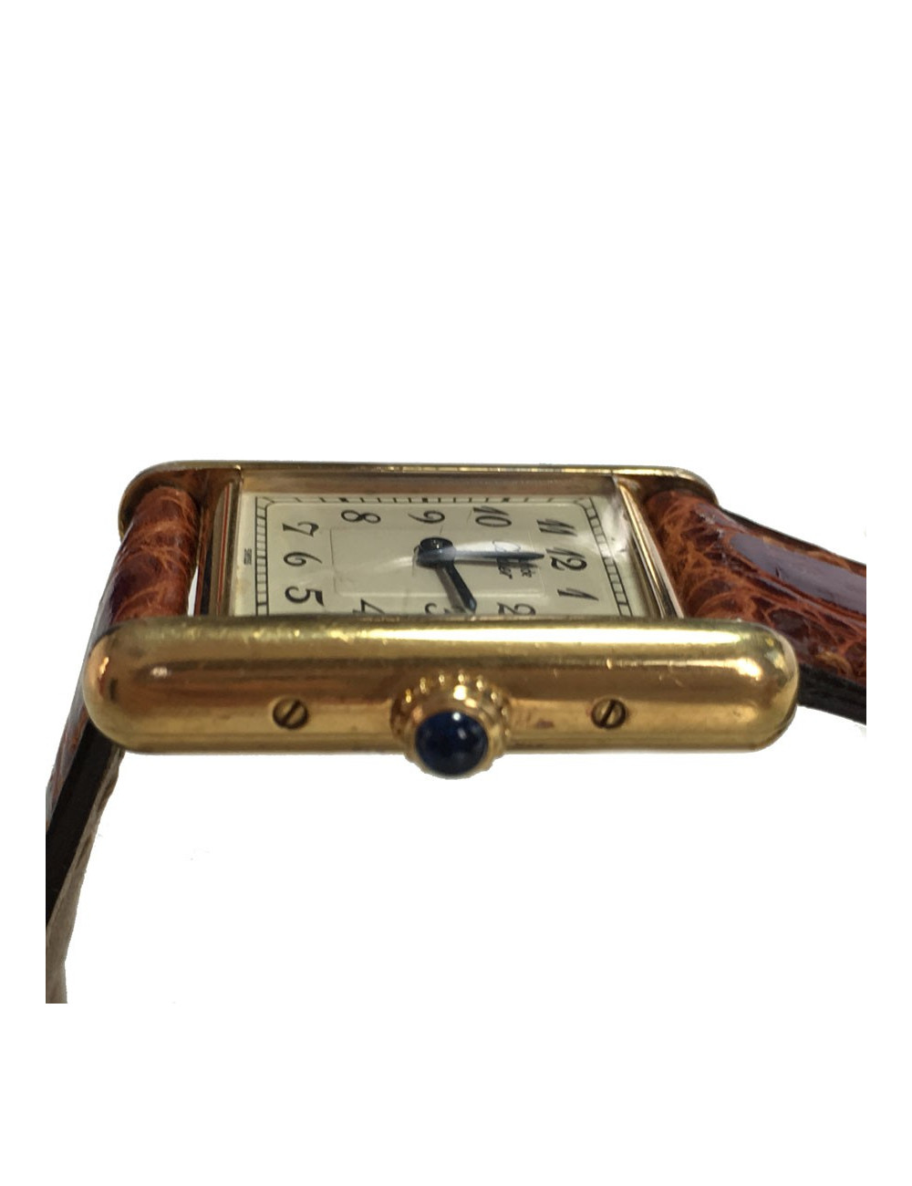 Montre CARTIER collection Tank en vermeil et croco marron