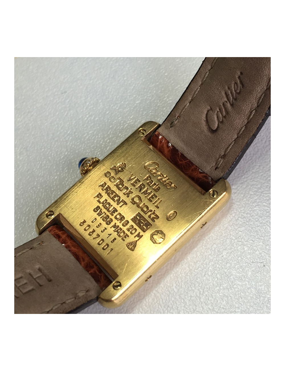 CARTIER Tank vermeil and Brown croco collection watch