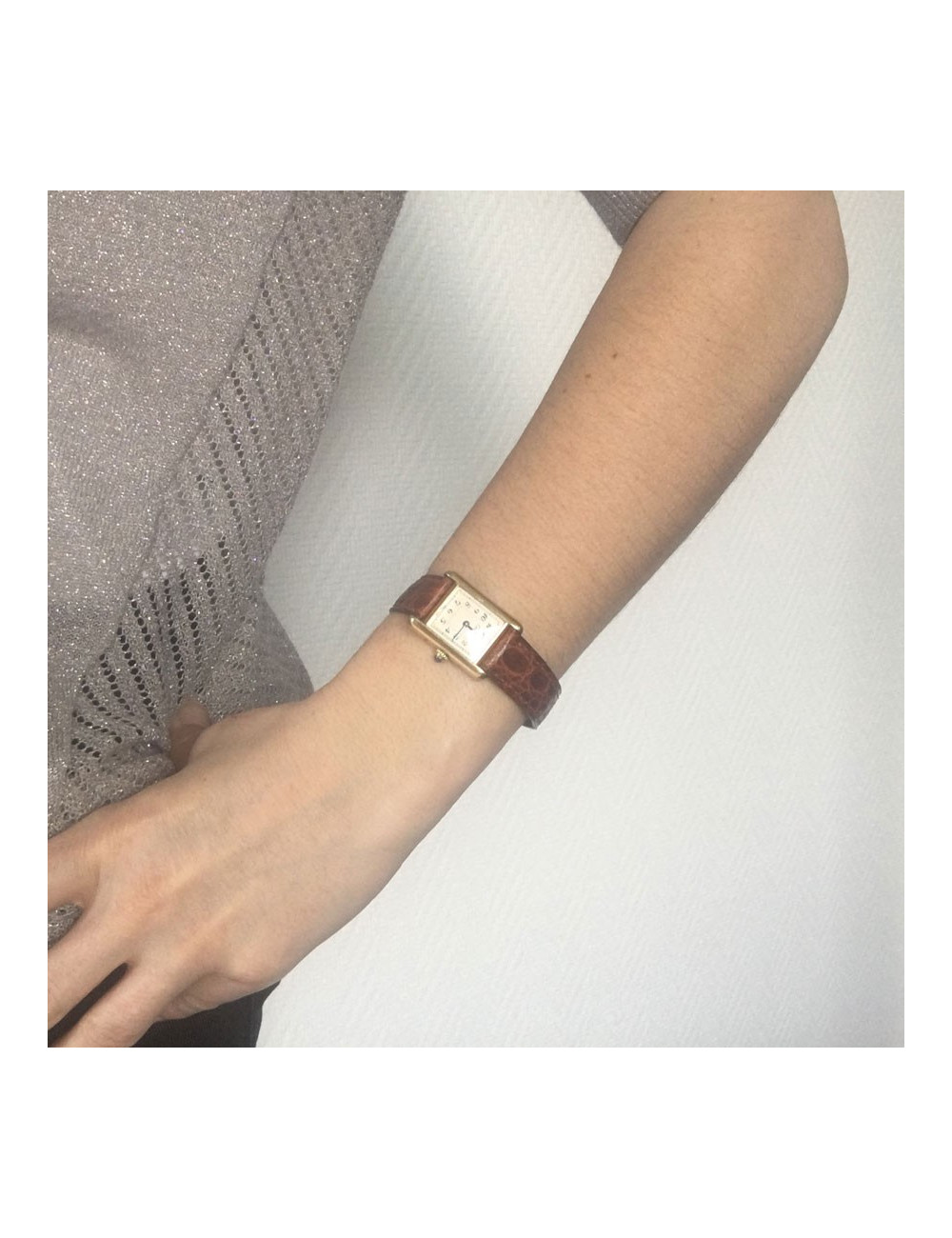 CARTIER Tank vermeil and Brown croco collection watch