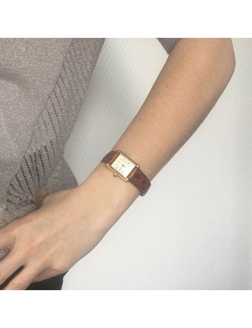 Montre CARTIER collection Tank en vermeil et croco marron