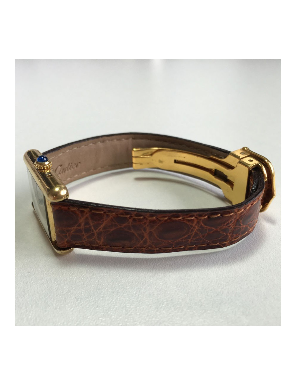 Montre CARTIER collection Tank en vermeil et croco marron