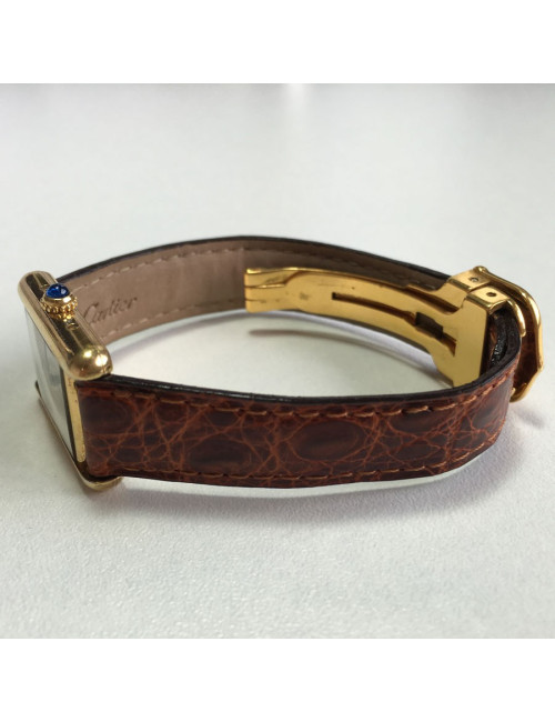 Montre CARTIER collection Tank en vermeil et croco marron