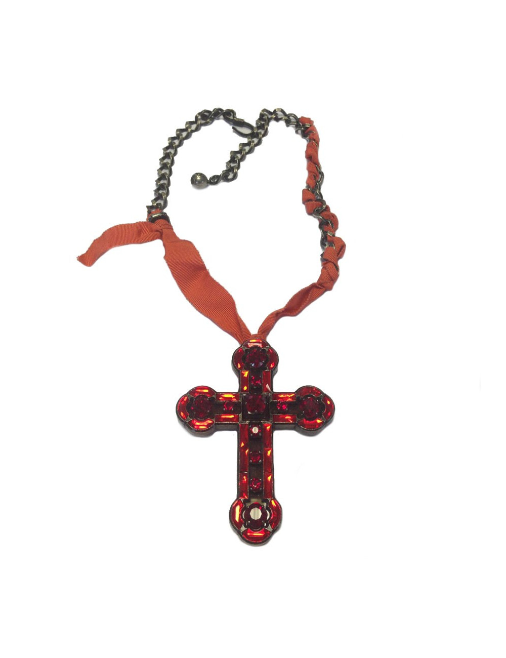 collier LANVIN crucifix grenat