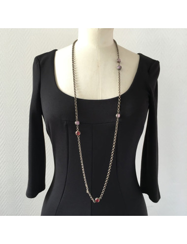 MARGUERITE of VALOIS aged silver chain with purple and burgundy molten glass beads  2