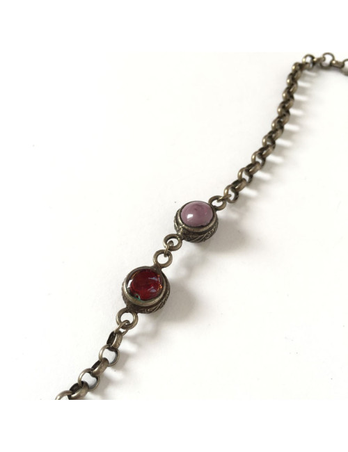 MARGUERITE of VALOIS aged silver chain with purple and burgundy molten glass beads 