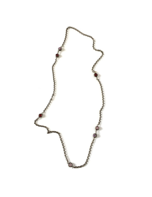 MARGUERITE of VALOIS aged silver chain with purple and burgundy molten glass beads 