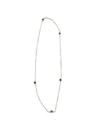 Sautoir MARGUERITE DE VALOIS chaîne argentée, strass, pierres noires  et perles nacrées