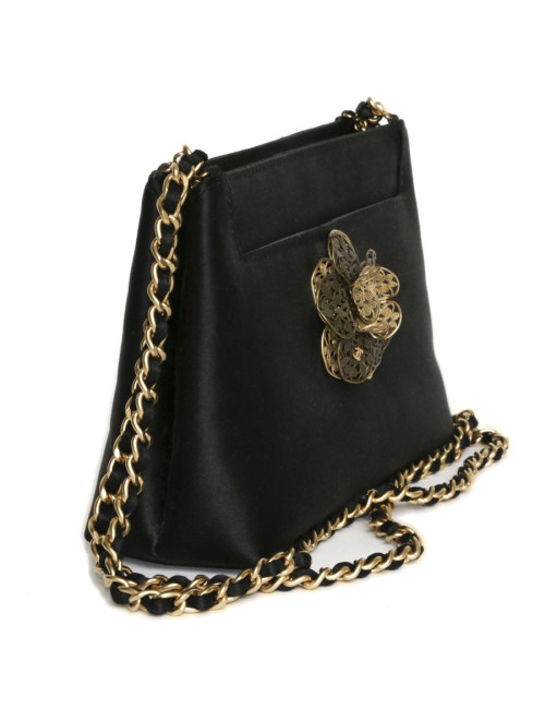 CHANEL Set evening bag in black satin with earrings and ring