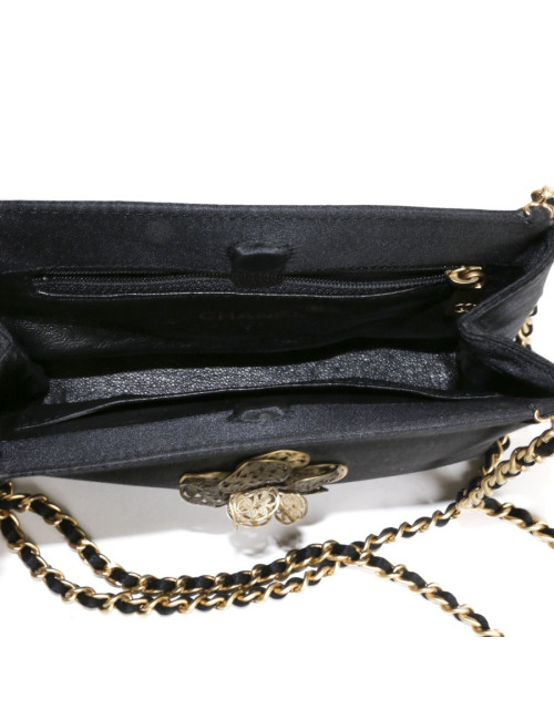 CHANEL Set evening bag in black satin with earrings and ring