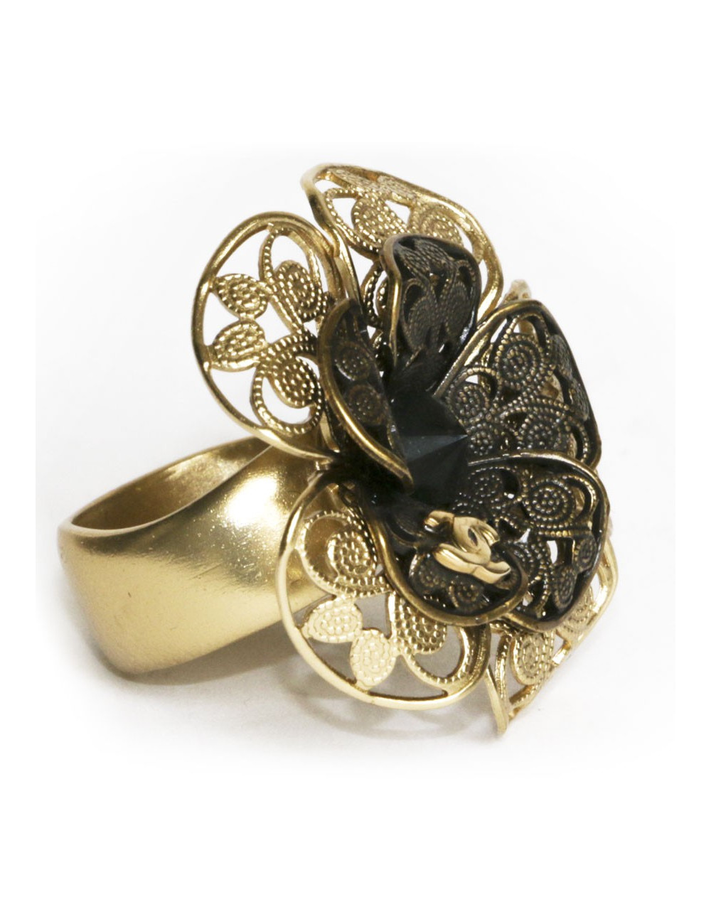 CHANEL Set evening bag in black satin with earrings and ring