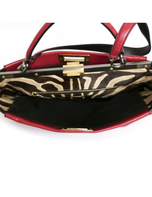 Sac Peekaboo FENDI cuir framboise 