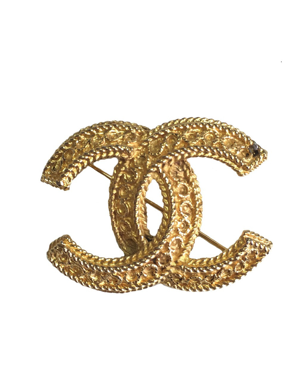 Broche CHANEL CC en métal doré